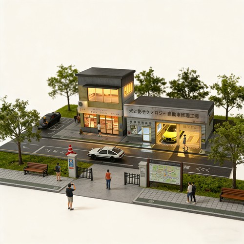 Diorama car garage model - garage,